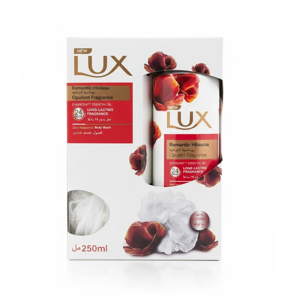 lux shower red with loufah 250ml