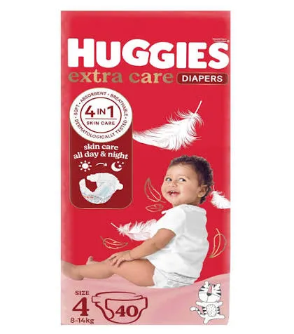 Huggies extra care 40 diapers size 4 (8-14)kg