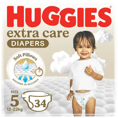 Huggies extra care 5 (12-22)kg 34 diapers