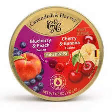 Cavendish and harvey blueberry and peach cherry and banana