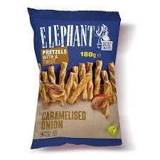 Elephant pretzels caramelised onion